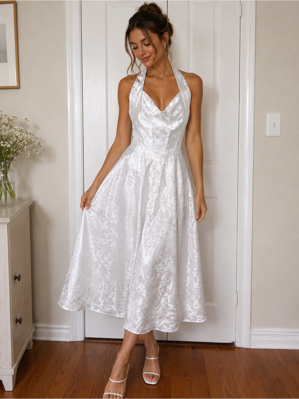 White Halter Maxi Dress
